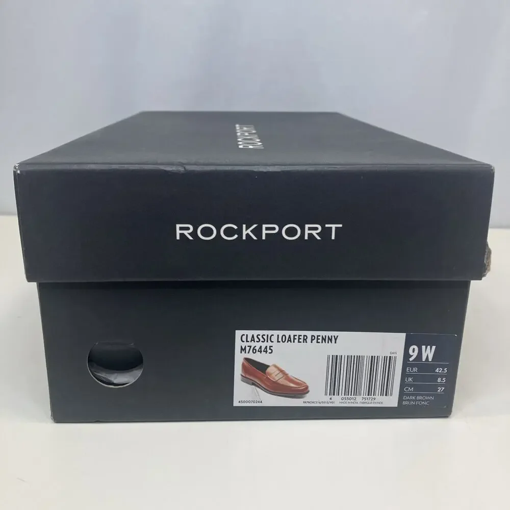 Rockport Men Classic Penny Loafer Dress Shoes M76445 Dark Brown Size 9W 9 Wide